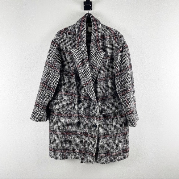 Isabel Marant Etoile Ebra Double Breasted Plaid Coat Black Red FR 42 Extra Large - Picture 2 of 9